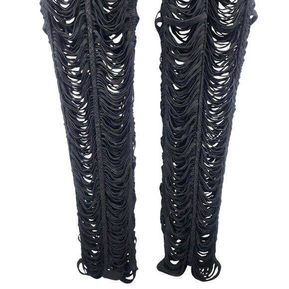 Retrofete Suede Pants Black Size Medium Pockets Sheer Fringe - Picture 4 of 9